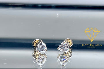 14k Gold Heart Shaped VVS Stud Earrings
