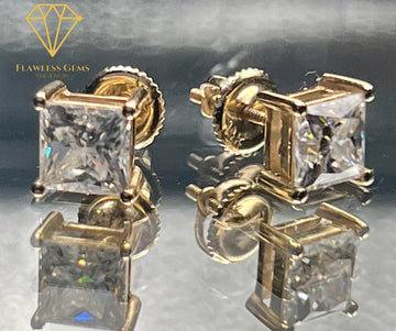 14k Gold Princess Cut VVS Stud Earrings