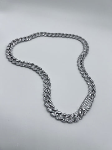 12mm Iced Out Sterling Silver VVS Cuban Chain