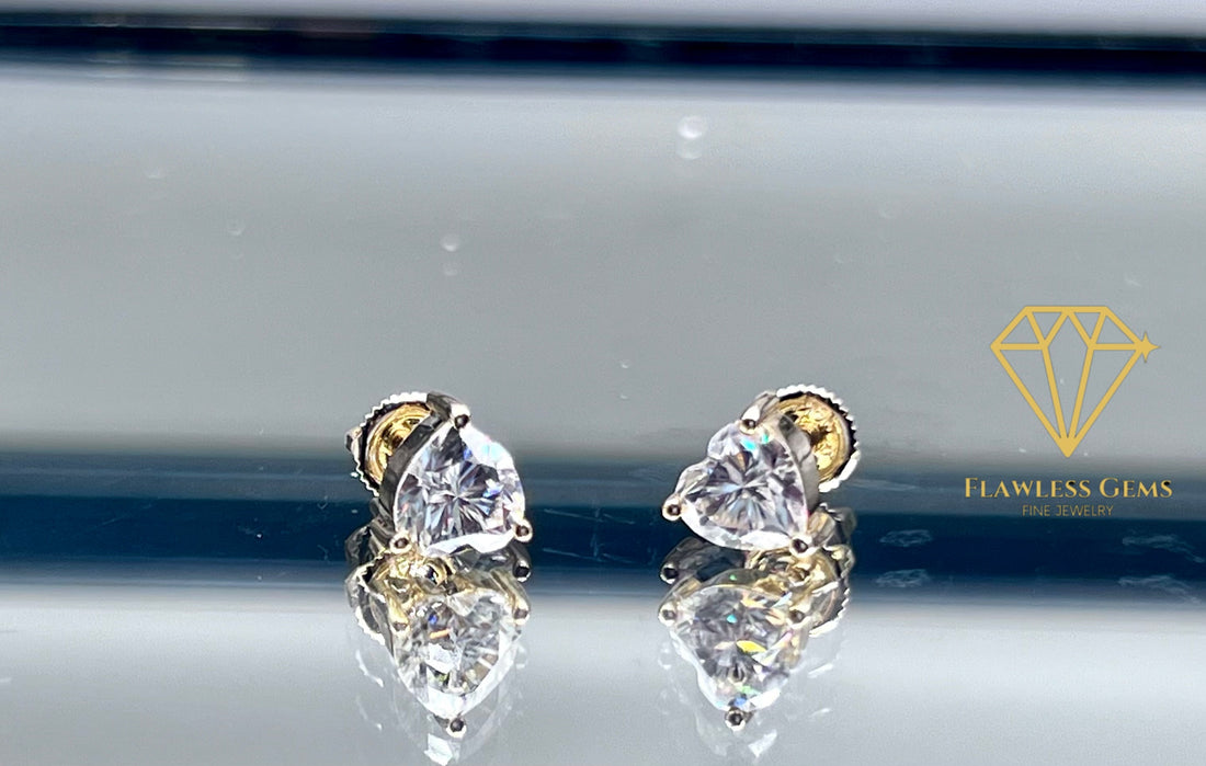 14k Gold Heart Shaped VVS Stud Earrings